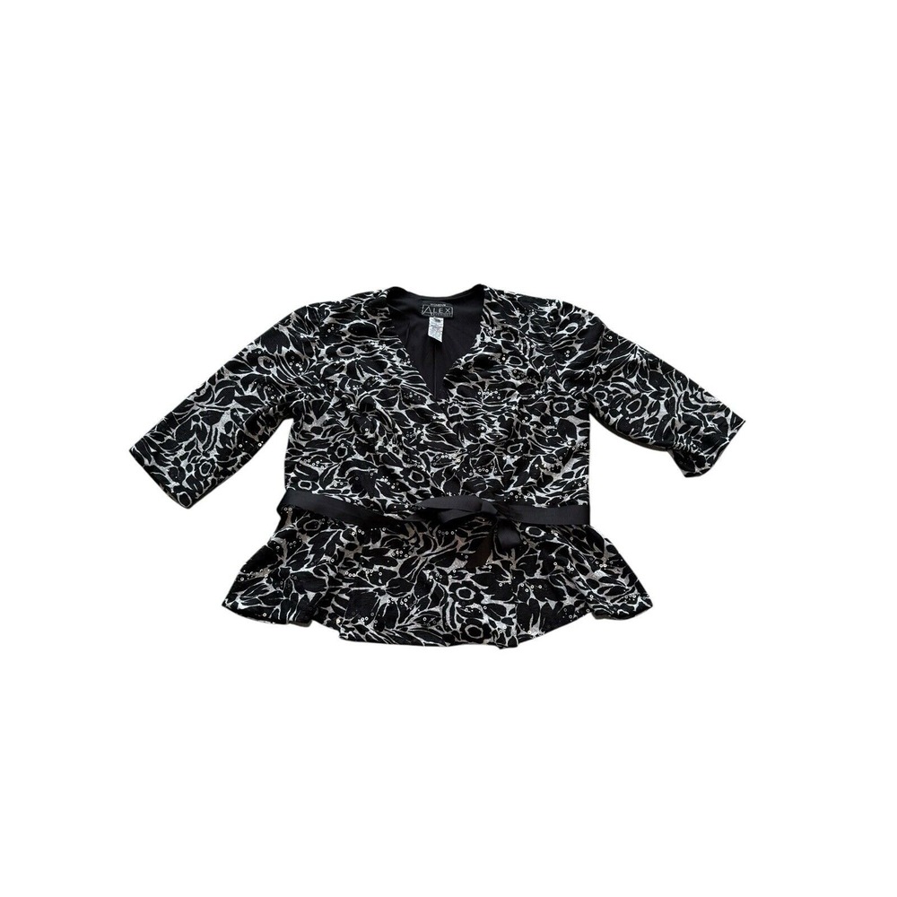 Women's Plus Size Alex Evenings 1x Top Black & White Sequins